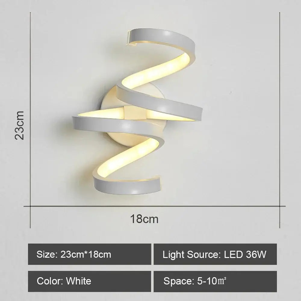 Modern white acrylic led wall sconce light with a white spiral design ideal for bedroom corridor decorbites led wall