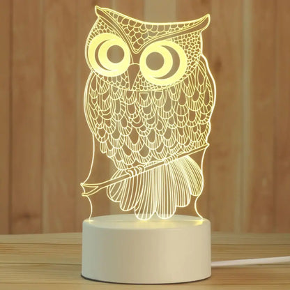 Modern white acrylic night lamp featuring a glowing owl-shaped decorbites 3d acrylic design with warm yellow light