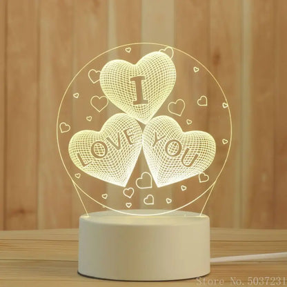 Modern white acrylic night lamp with glowing 3d acrylic hearts and i love you etching for bedroom decorbites 3d acrylic decor