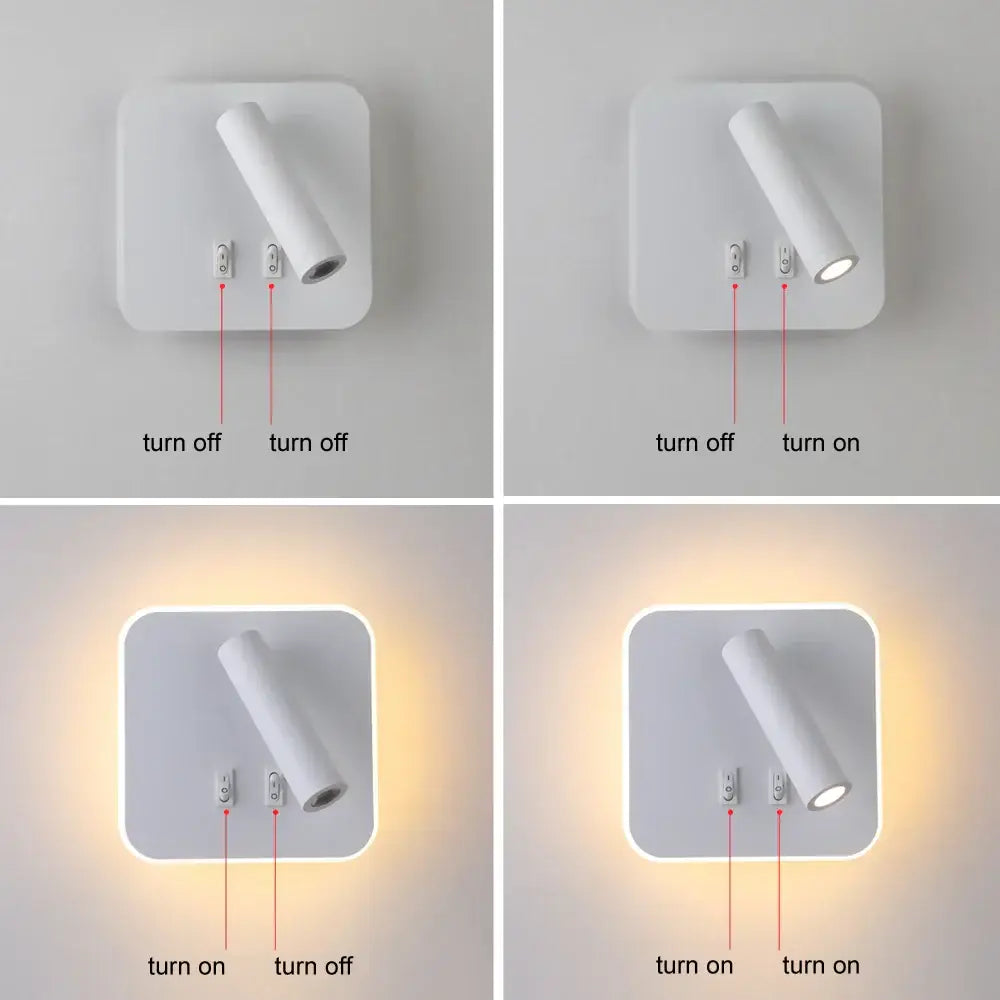 Modern white adjustable 10w wall light sconce with cylindrical lamp head and two toggle switches for bedroom reading decorbites adjustable 10w