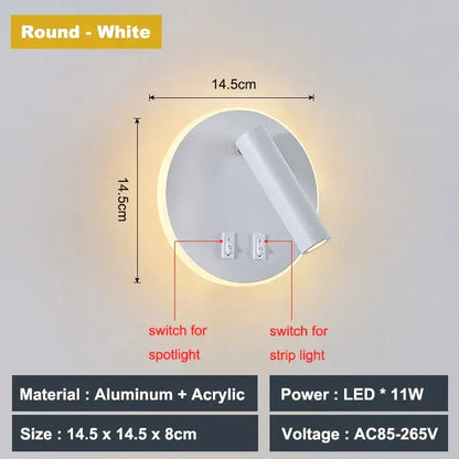 Modern white decorbites adjustable 10w wall light sconce with aluminum and acrylic for bedroom reading lamp
