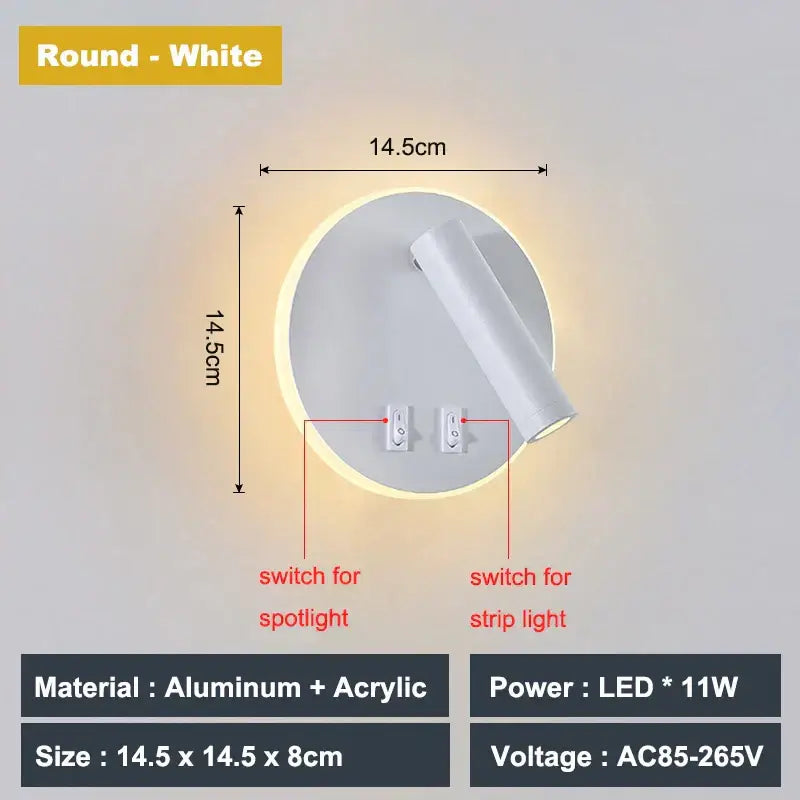 Modern white decorbites adjustable 10w wall light sconce with aluminum and acrylic for bedroom reading lamp