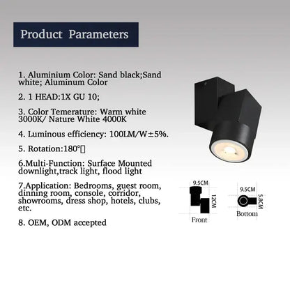 Black aluminum ceiling-mounted spotlight with cylindrical head and adjustable angle downlight for modern living rooms