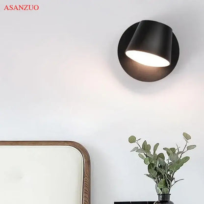 Black matte finished conical wall lamp with warm led light for modern adjustable bedroom and living room led wall lamps