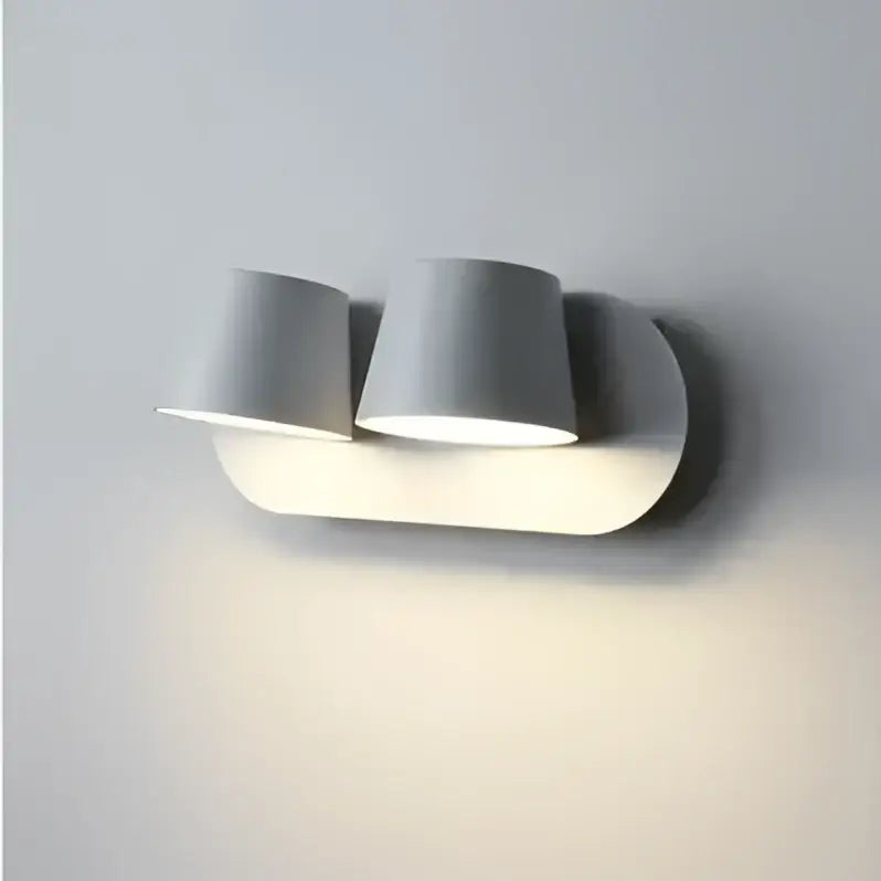 Modern gray wall-mounted led wall lamps with two cylindrical heads for bedroom and living room lighting