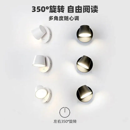 Modern white adjustable led wall lamps with 360-degree rotating white and brushed metal finishes for living room lighting