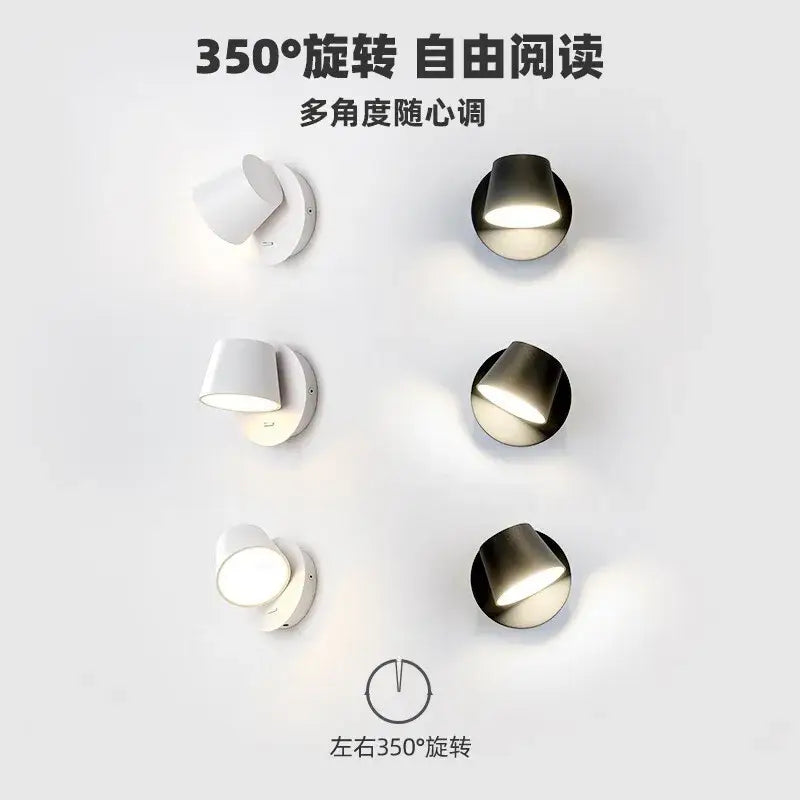 Modern white adjustable led wall lamps with 360-degree rotating white and brushed metal finishes for living room lighting