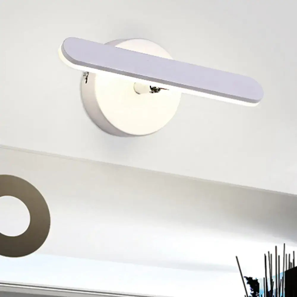 Modern white adjustable led wall sconce with simple style metal, sleek rectangular light bar, and circular mounting base