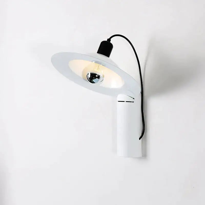 Modern white adjustable wall sconce with a sleek curved arm and circular shade for bedroom reading lighting