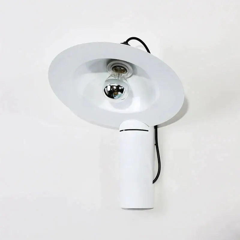 Modern white adjustable wall sconce with circular shade and cylindrical base ideal for bedroom reading lighting