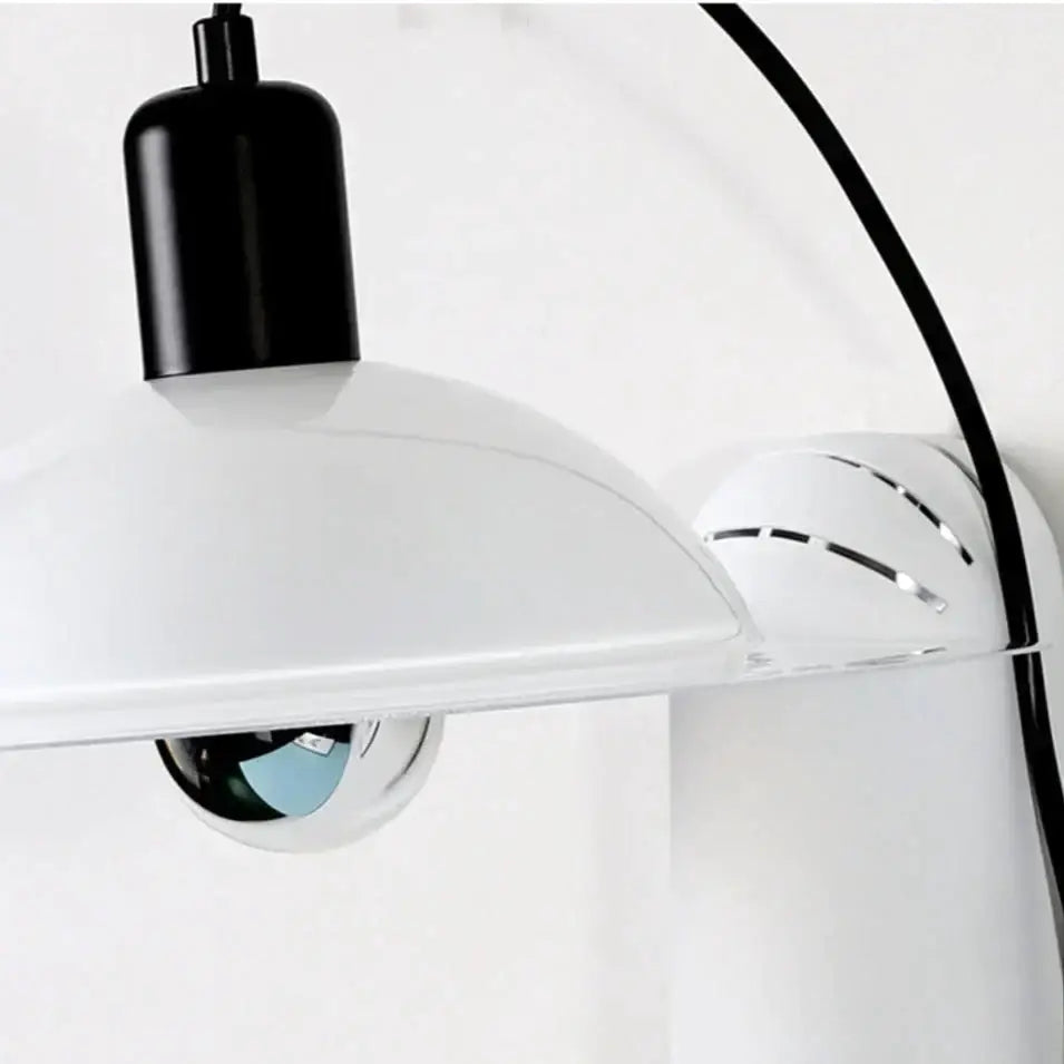 Modern white adjustable wall sconce with sleek curved pendant lamp and black electrical fixture for bedroom reading