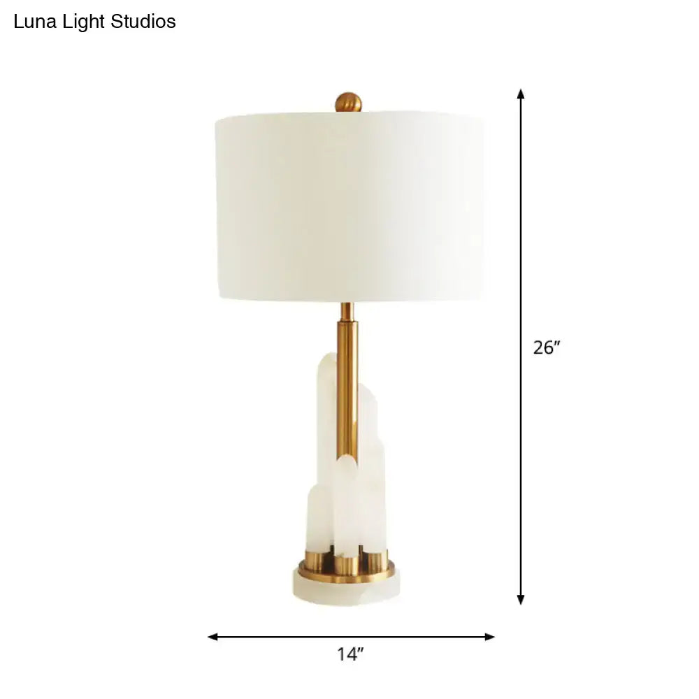 Decorbites minimalist 1-head fabric bedside lamp with white fabric shade gold and marble mica base drum table lighting 220v-240v 110v-120v