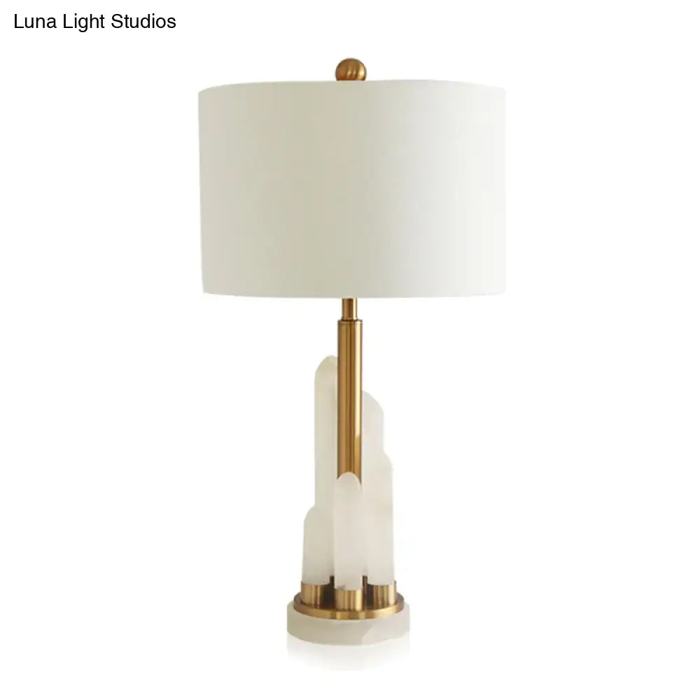 Decorbites minimalist 1-head fabric bedside lamp with white drum table lighting and gold-tone mica base for 220v-240v use