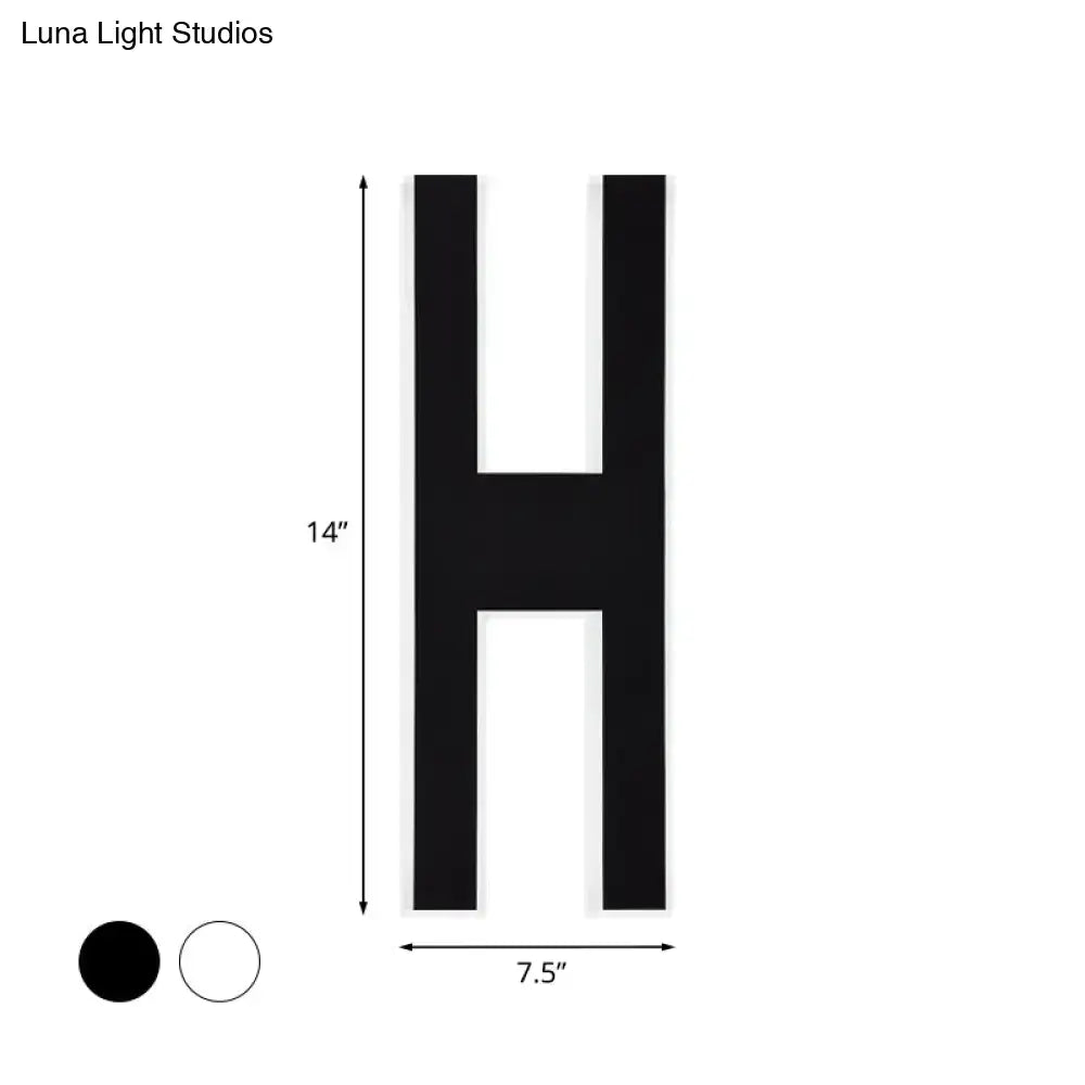 Black uppercase letter h wall lamp decor 14 inches tall 7.5 inches wide modern 110v-120v bedroom led sconce