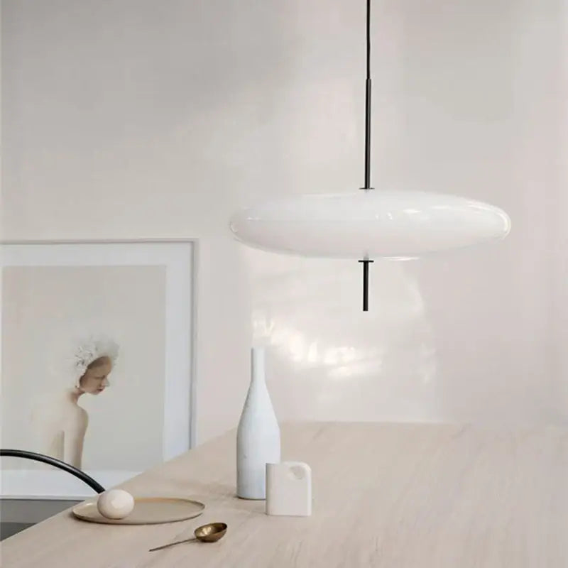 A modern white and black acrylic pendant light with a smooth disc glass shade for kitchen decorbites black acrylic decor