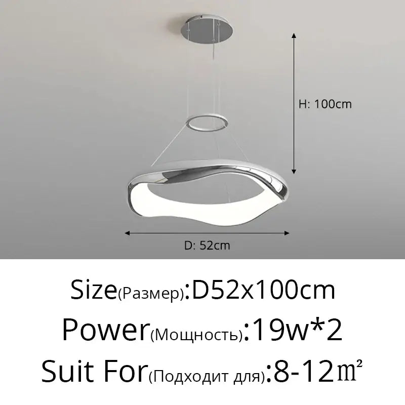 Modern white and black chrome pendant lamp with sleek curved design and two circular rings for dining room decorbites black chrome