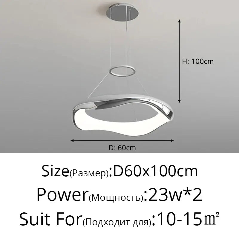 Modern white and black chrome pendant lamp with sleek curved chrome-finished led rings for dining room decorbites black chrome