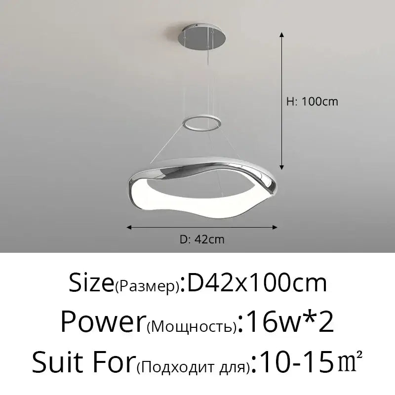 Modern white and black chrome pendant lamp with sleek curved design and integrated led lighting for dining room decorbites black chrome