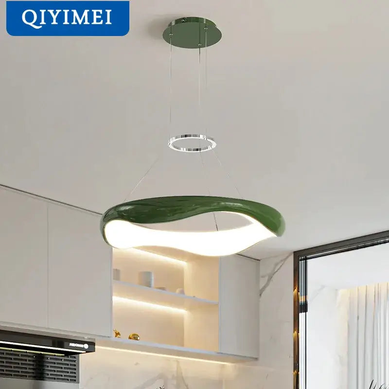 Modern white and black chrome pendant lamp with green curved design and chrome accents for dining room decorbites black chrome