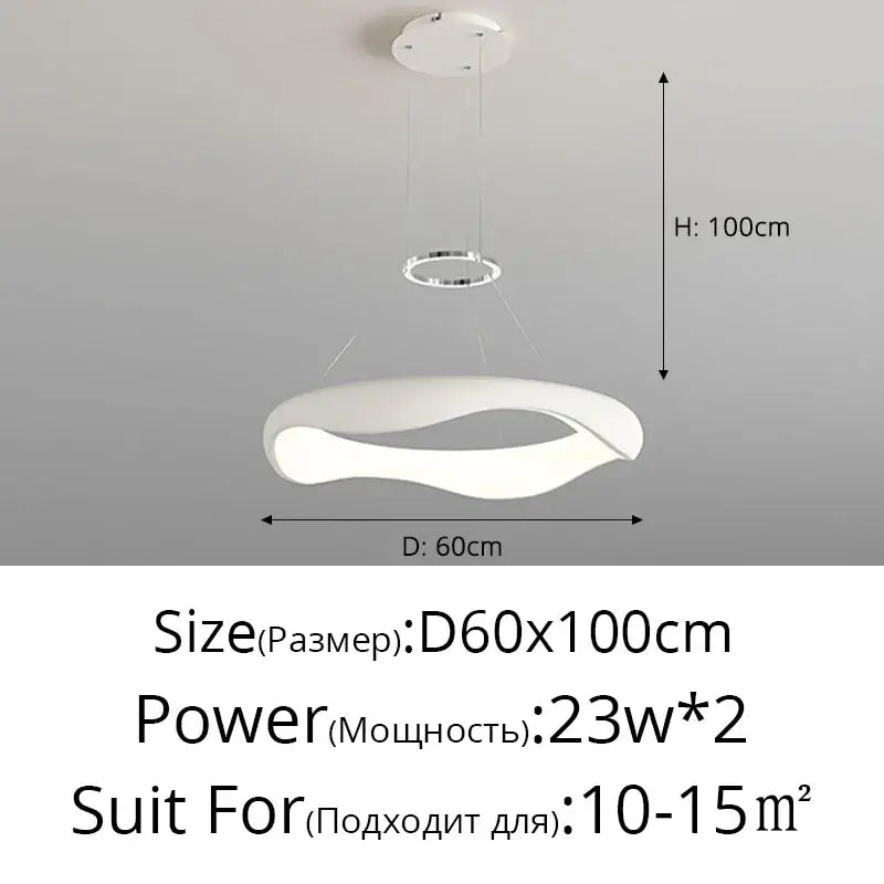 Modern white led pendant lamp with sleek curved design and black chrome circular top ring for dining room decorbites black chrome
