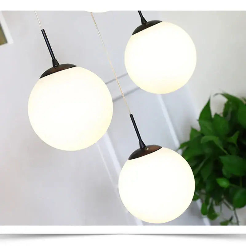 Modern white and black cream glass ball chandelier with three frosted glass ball pendant lights for staircase decorbites cream glass