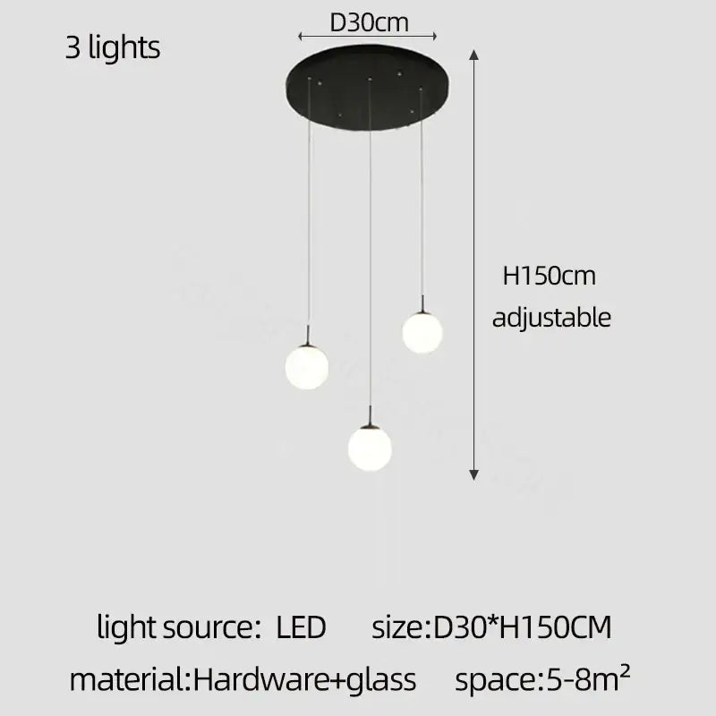 Modern black circular ceiling fixture with three adjustable white cream glass ball leds for staircase decorbites cream glass