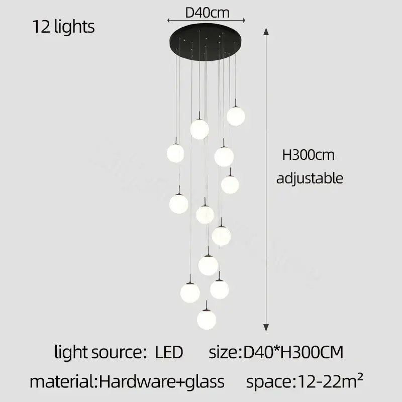 Modern black circular chandelier with 12 cream glass ball lights for staircase decorbites cream glass ball design
