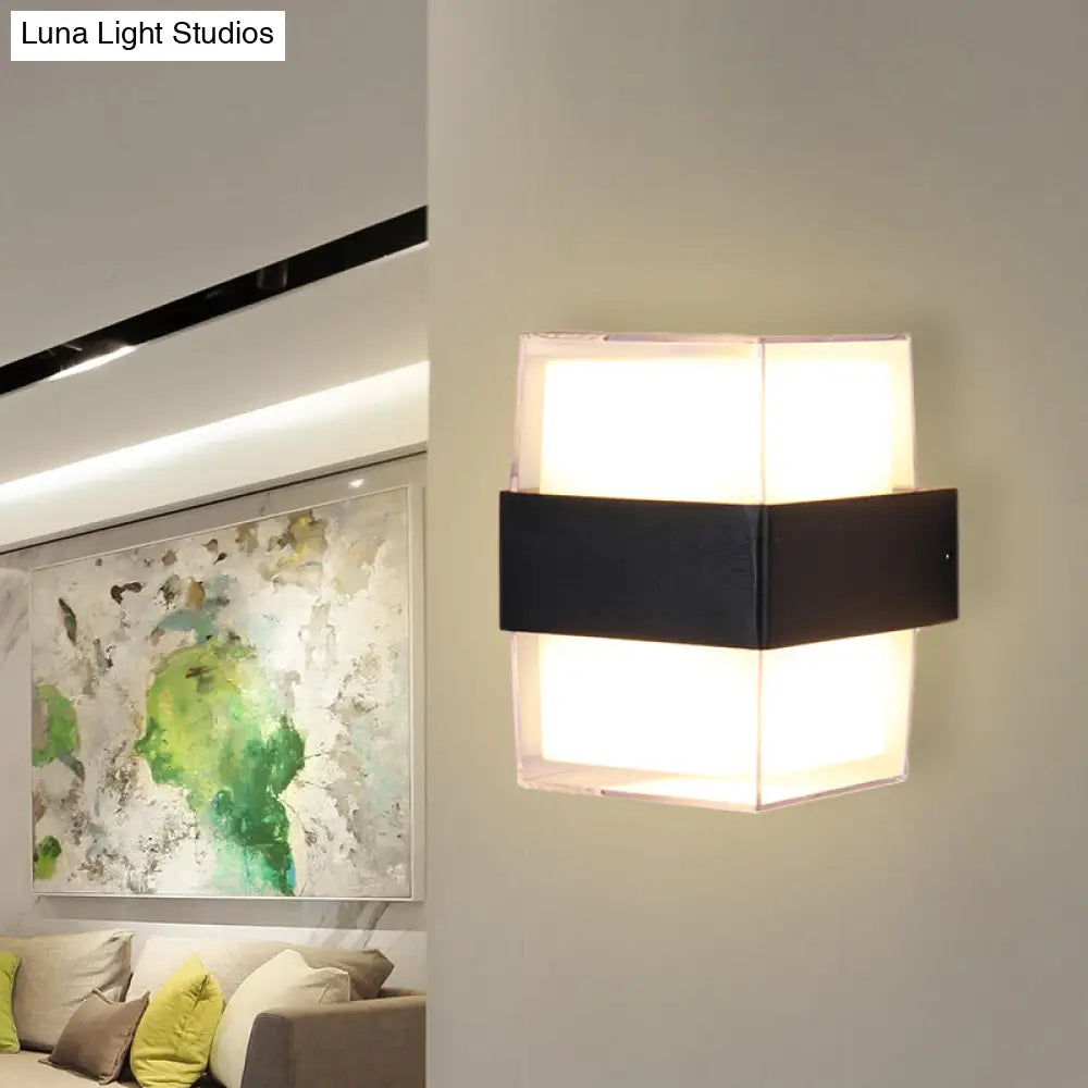 DecorBites™ DecorBites™ Modern White and Black Cuboid Box LED Acrylic Wall Sconce Light for Bedside in Warm/White