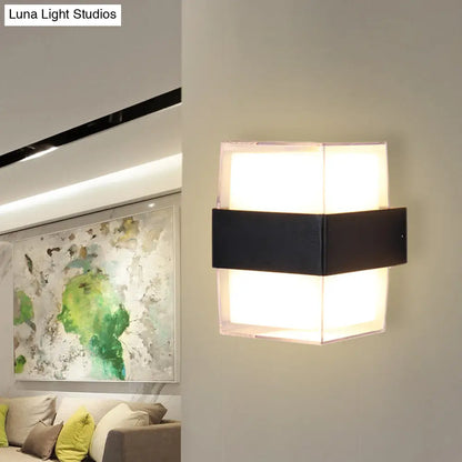 DecorBites™ DecorBites™ Modern White and Black Cuboid Box LED Acrylic Wall Sconce Light for Bedside in Warm/White