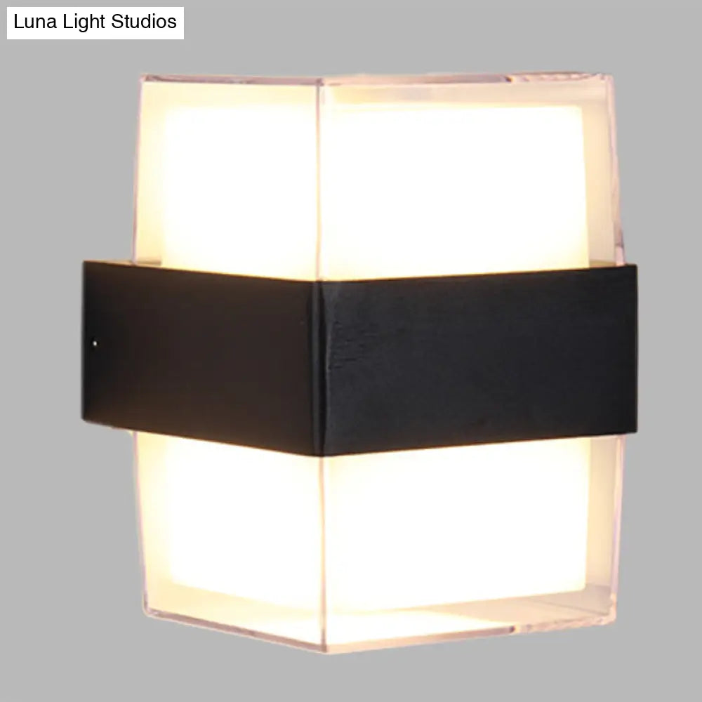 DecorBites™ DecorBites™ Modern White and Black Cuboid Box LED Acrylic Wall Sconce Light for Bedside in Warm/White