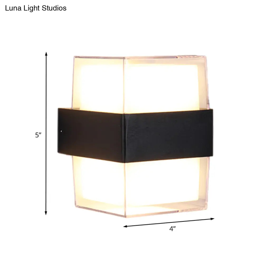 DecorBites™ DecorBites™ Modern White and Black Cuboid Box LED Acrylic Wall Sconce Light for Bedside in Warm/White