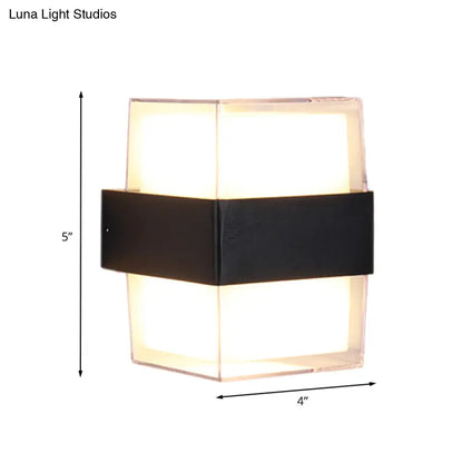 DecorBites™ DecorBites™ Modern White and Black Cuboid Box LED Acrylic Wall Sconce Light for Bedside in Warm/White