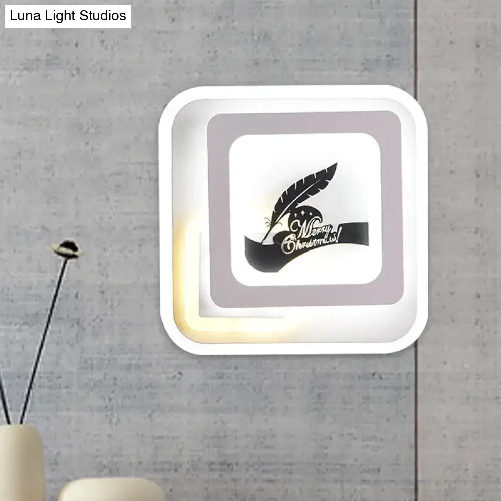 Modern white and black deer wall lamp with feather motif and merry christmas text for living room led light type