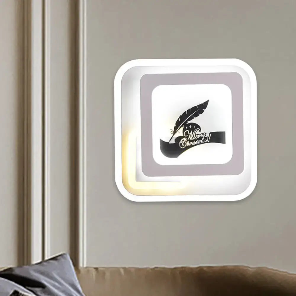 Modern white and black deer wall lamp with sleek frame and illuminated black feather design for living room lighting