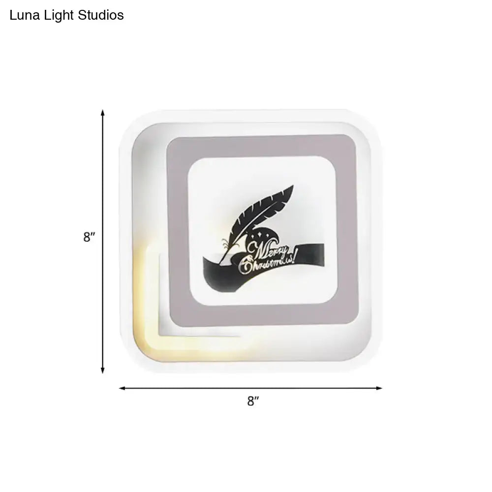 Modern white and black deer wall lamp with square led night light featuring a black feather quill design for living room use