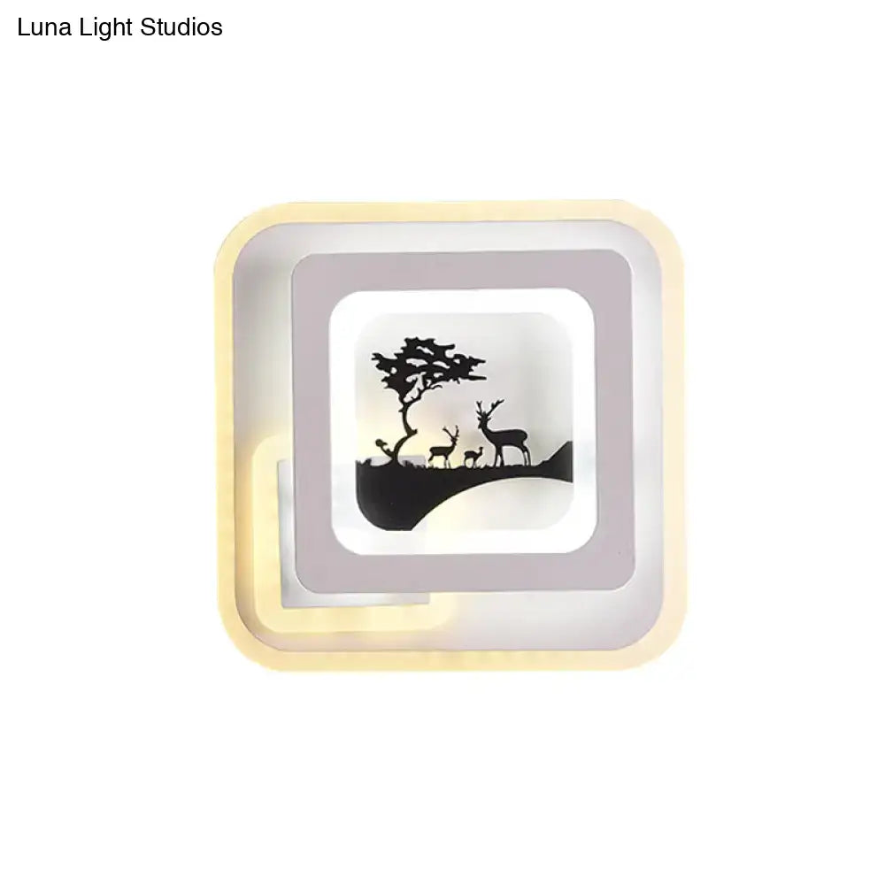 Modern white and black deer wall lamp with layered beige and gray frames for living room LED light type