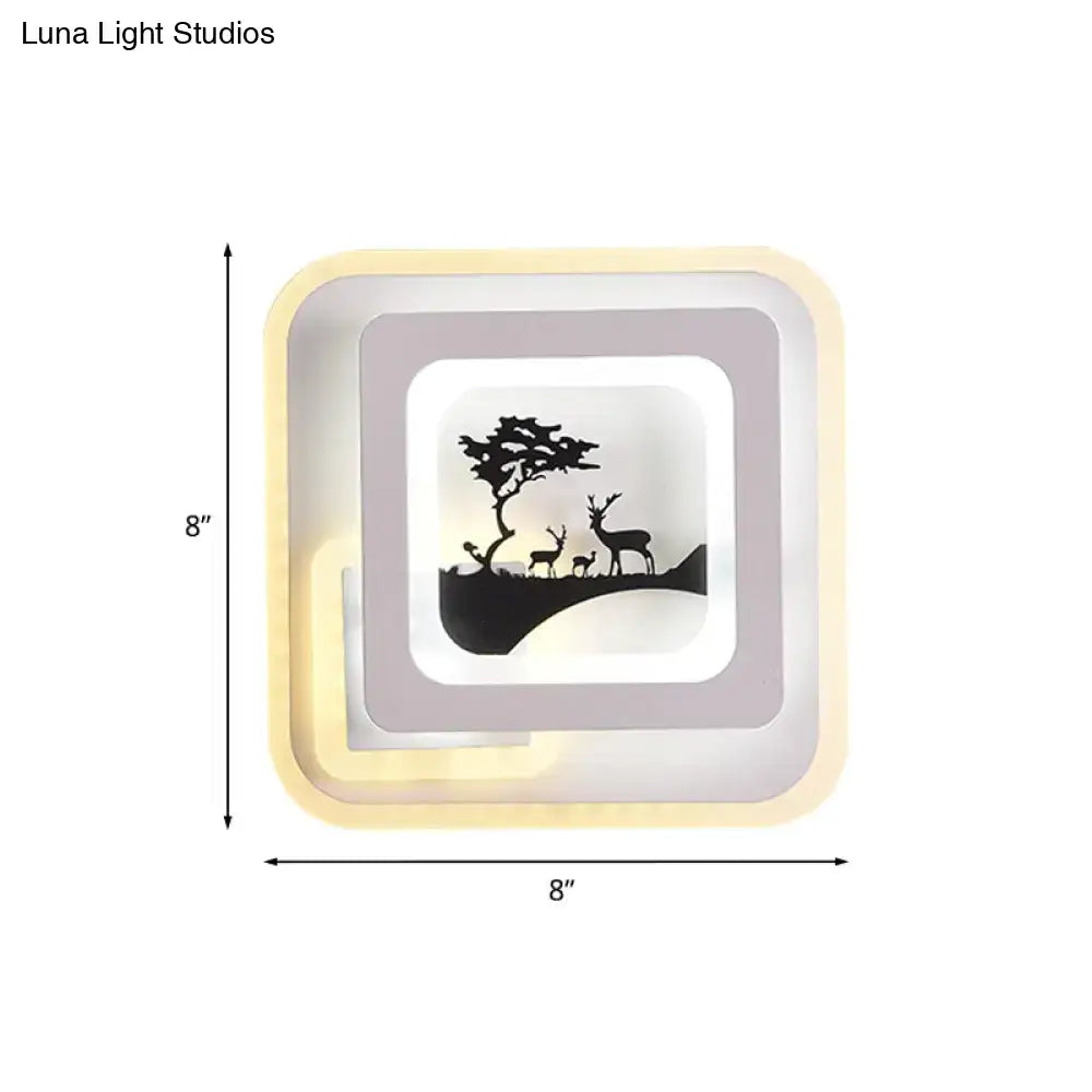 Modern white and black deer wall lamp with led light type featuring illuminated deer silhouette for living room use