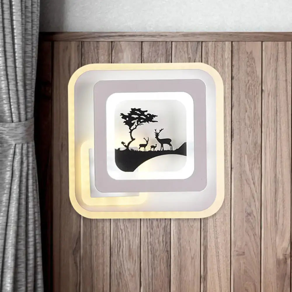 Modern white and black deer wall lamp with warm led light type and layered design for living room wall lamp use