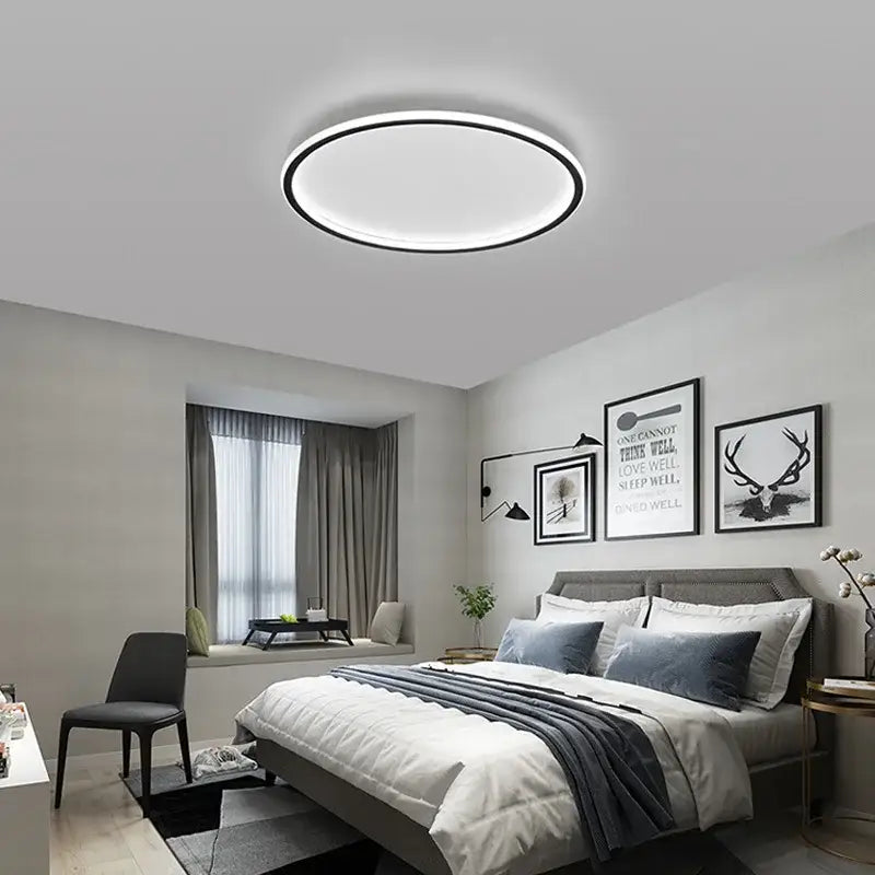 Modern white and black decorbites dimmable led circular ceiling light with sleek frame for living room decor