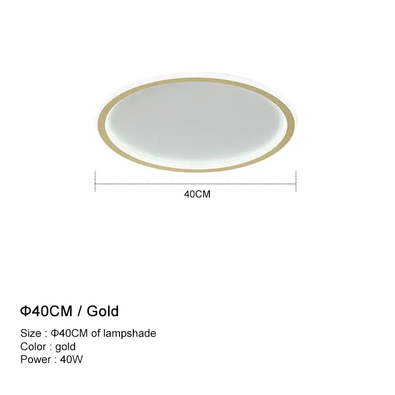 Gold-colored oval ceiling light fixture with 40cm diameter and sleek metallic frame for decorbites dimmable led ceiling use
