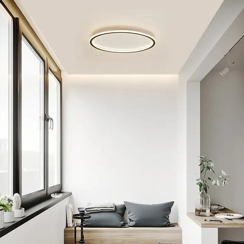 Modern white and black dimmable led ceiling light with sleek black frame and soft white illumination for living room decorbites dimmable led