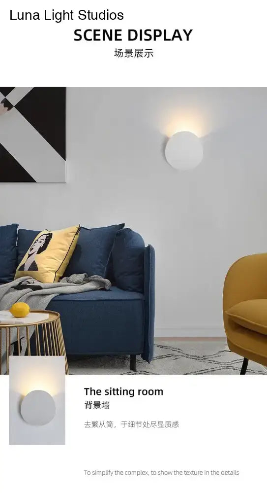 Modern style white circular wall sconce with minimalist design for bedroom led spotlight lighting