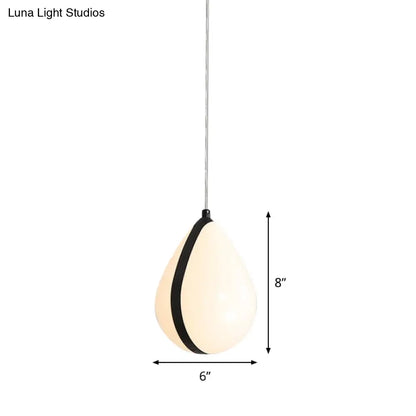 Modern White and Black Waterdrop Hanging Light - 1 Light Acrylic LED Pendant Lamp in White/Warm Light