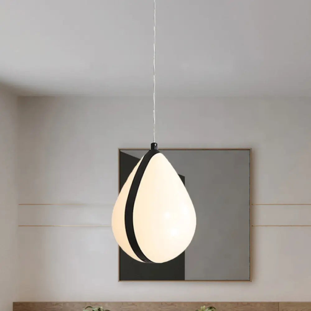 Modern White and Black Waterdrop Hanging Light - 1 Light Acrylic LED Pendant Lamp in White/Warm Light