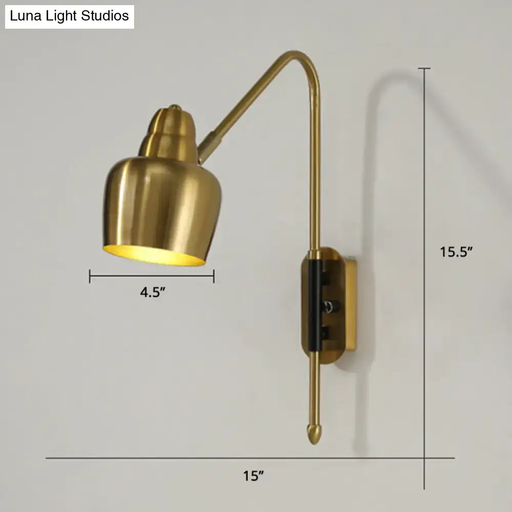 Modern white and brass v-shaped wall light with brass-finished curved gooseneck reading lamp light type for bedroom use