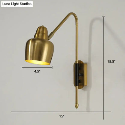 Modern white and brass v-shaped wall light with brass-finished curved gooseneck reading lamp light type for bedroom use