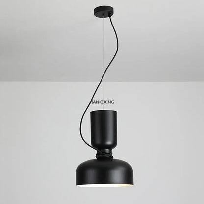Black matte industrial-style designer iron pendant light with cylindrical top and dome shade for dining room decorbites chandelier