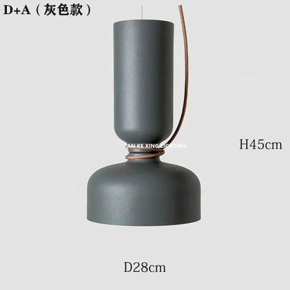 Gray matte-finished cylindrical pendant light with copper leather strap and ring for modern dining decorbites designer iron chandelier