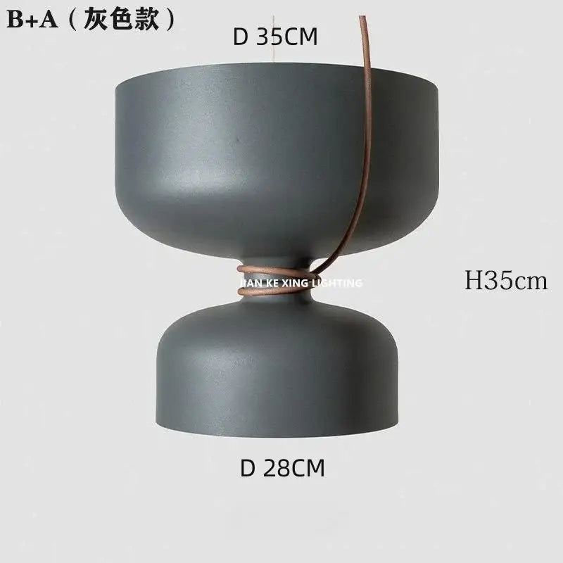 Gray matte-finished ceramic pendant light with two rounded sections and leather strap for modern dining decorbites designer iron chandelier
