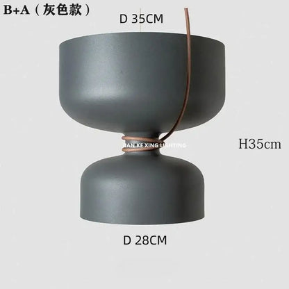 Gray matte-finished ceramic pendant light with two rounded sections and leather strap for modern dining decorbites designer iron chandelier